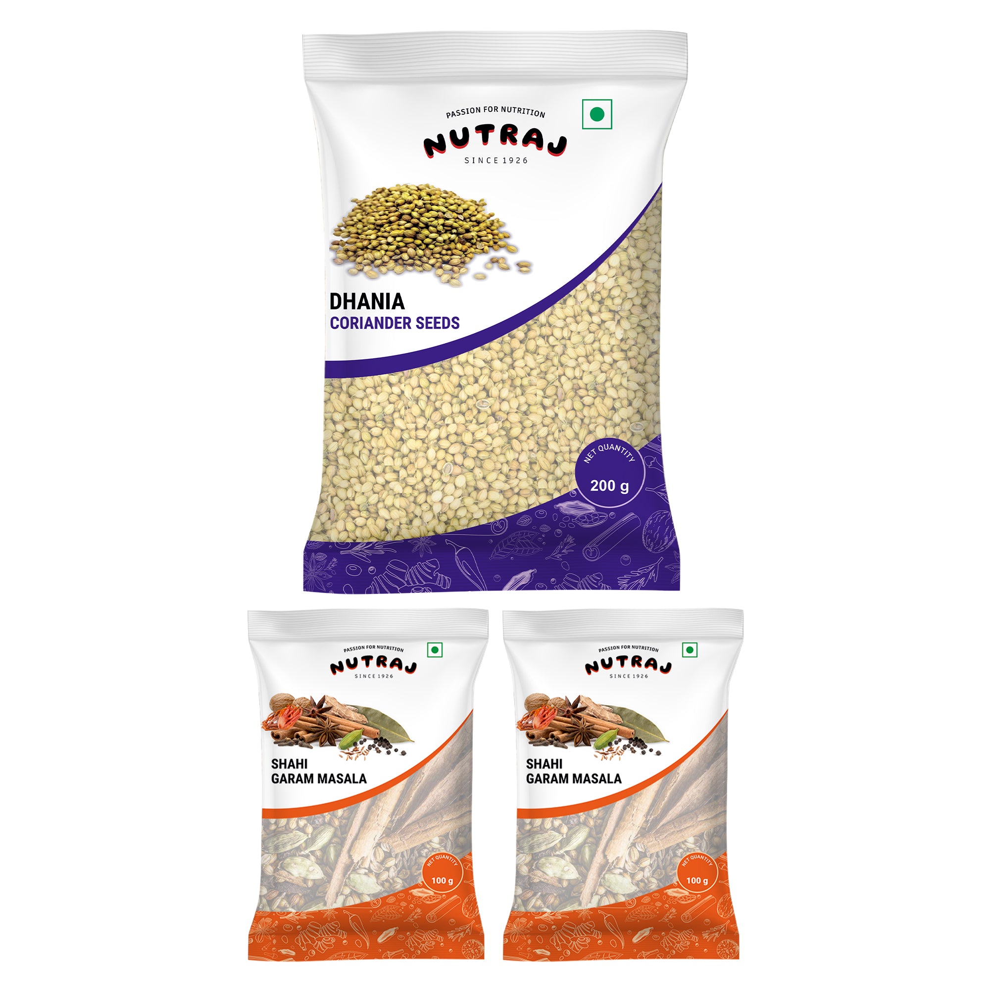 Whole Spices 700G Combo Pack - Sahi Garam Masala 100G + Black Pepper (Kali Mirch) 100G + Mustard Seeds (Barik Rai) 100G + Cumin (Jeera) 200G + Coriander (Dhania) 200G