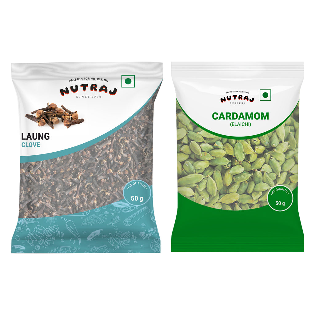 Whole Spices 200G Combo Pack - Clove (Laung) 100G (50G X 2) + Cardamom (Elaichi) 100G (50G X 2) | Sabut Masala | Garam Masala | Biryani Whole Spices