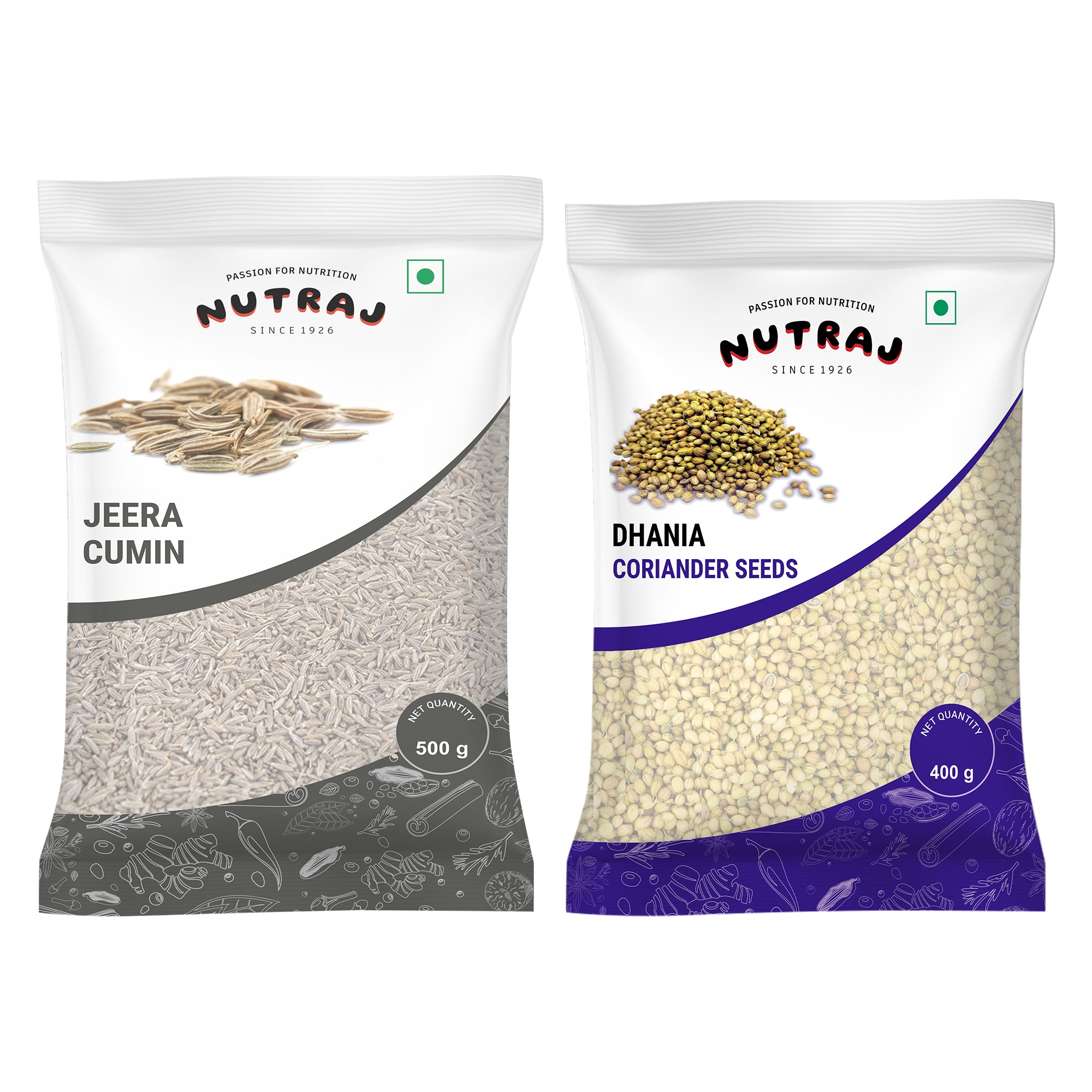 Whole Spices 900G Combo Pack - Coriander Seeds (Dhania) 400G + Cumin (Jeera) 500G | Biryani Sabut Masala | Khada Masala