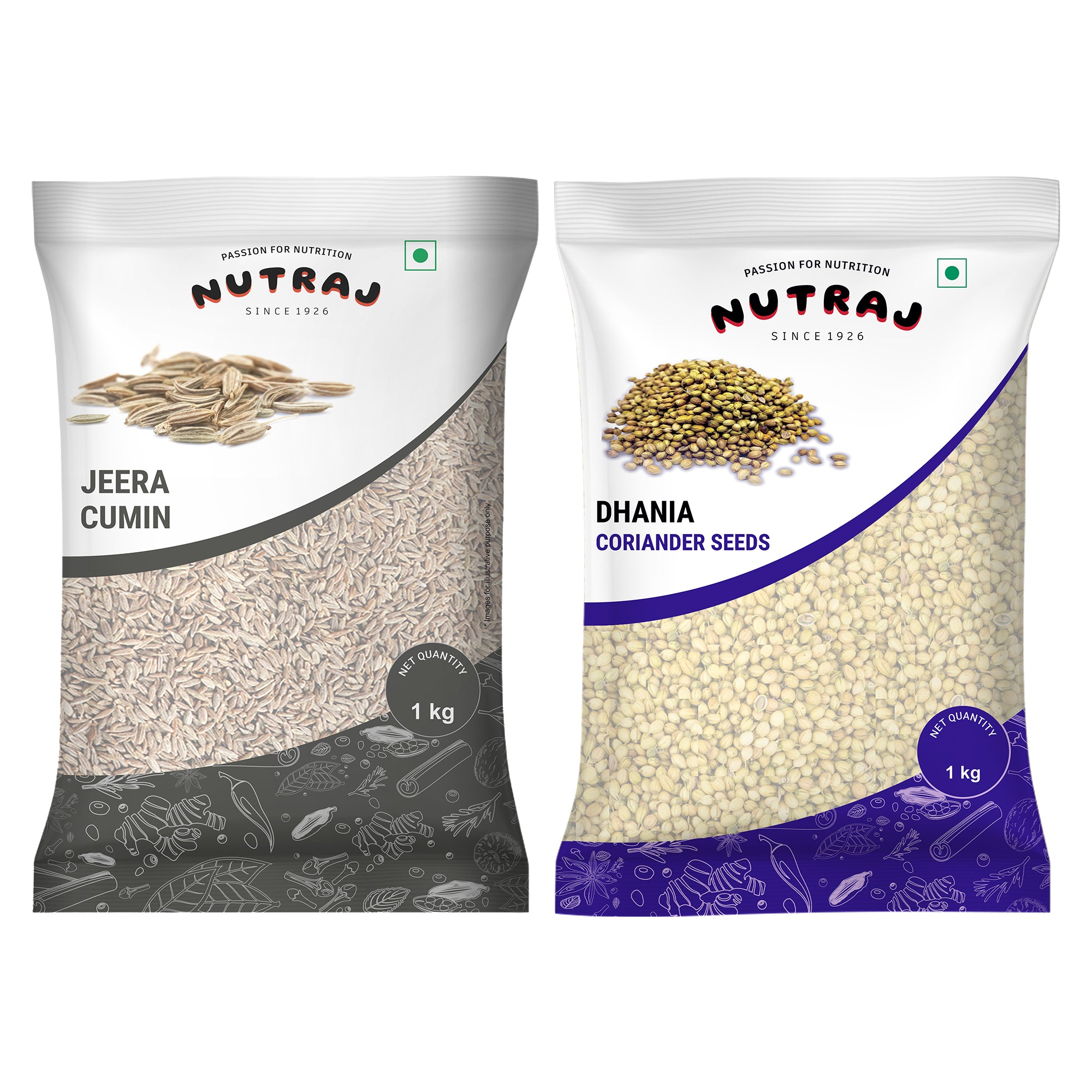 Whole Spices 2Kg Combo Pack - Coriander Seeds (Dhania) 1Kg + Cumin (Jeera) 1Kg | Biryani Sabut Masala | Khada Masala