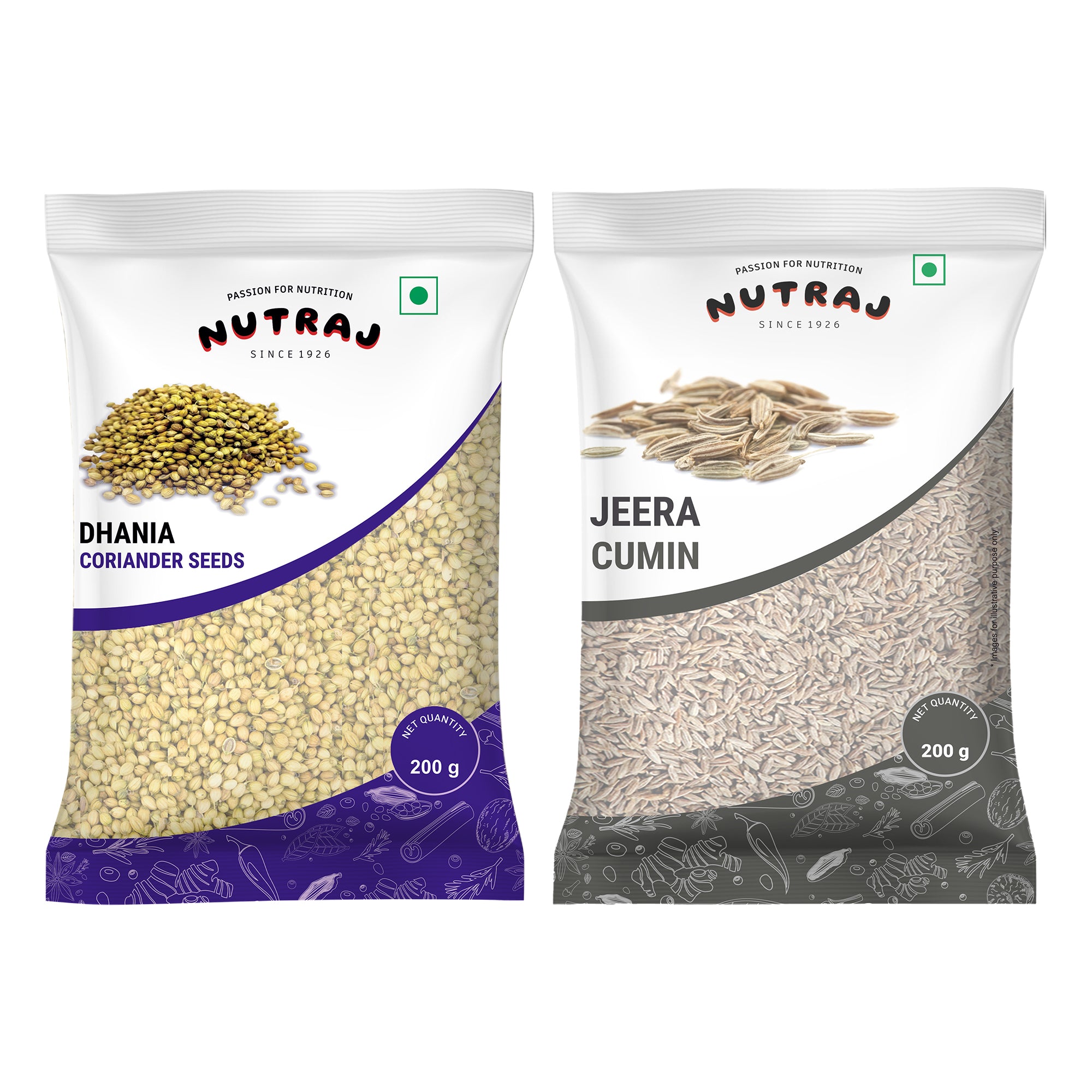 Whole Spices 400G Combo Pack - Coriander Seeds (Dhania) 200G + Cumin (Jeera) 200G | Biryani Sabut Masala | Khada Masala