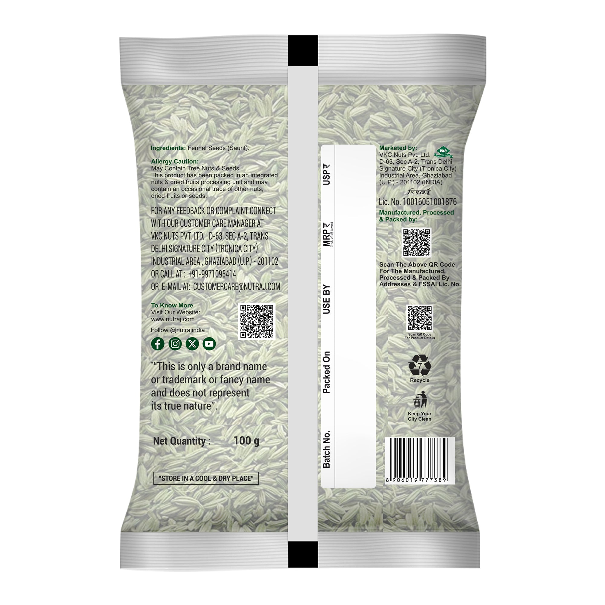 Whole Spices 300G Combo Pack - Green Cardamom (Elaichi) 50G + Black Pepper (Kali Mirch) 50G + Fennel Lucknawi (Badi Saunf) 100G + Cinnamon (Dalchini) 100G