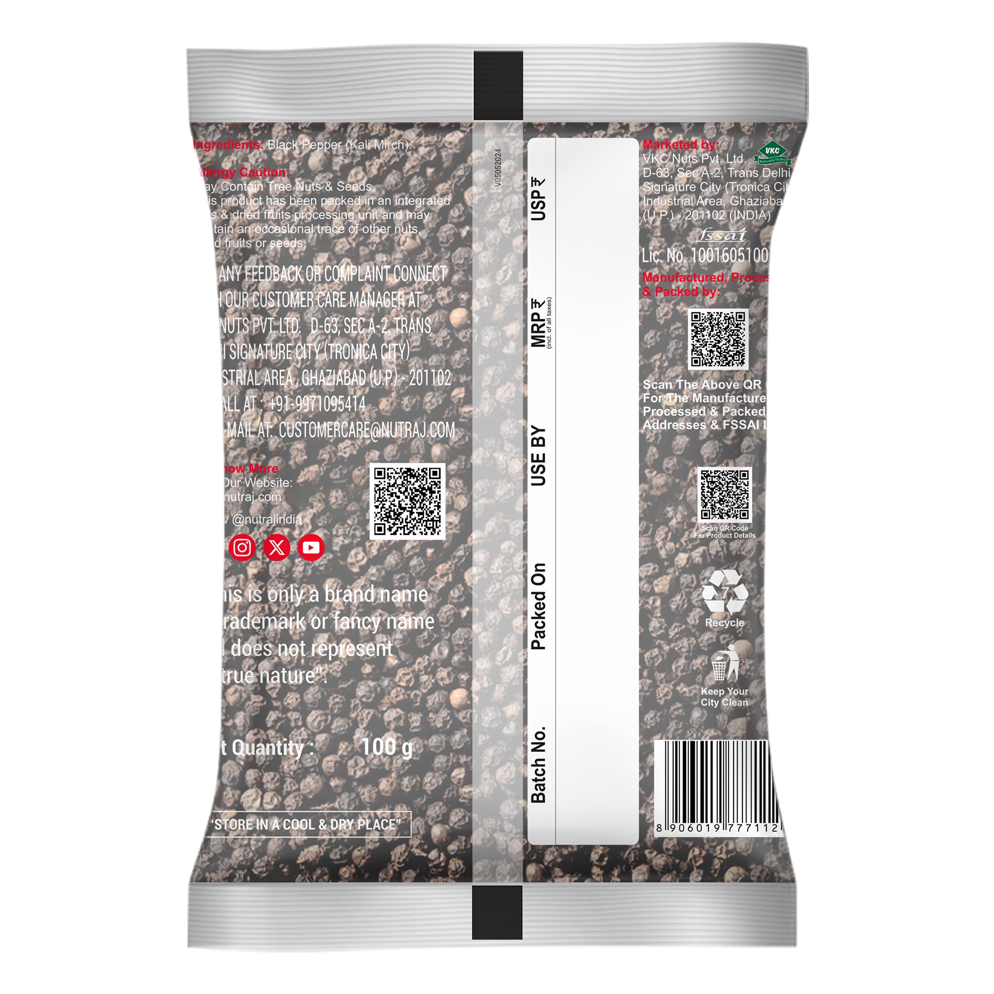 Black Pepper Seeds 100G | Kali Mirch | Authentic Taste Whole Black Pepper Can Support Digestion