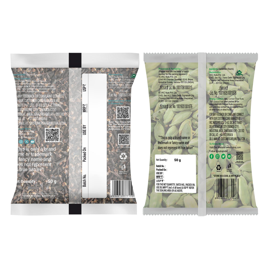 Whole Spices 200G Combo Pack - Clove (Laung) 100G (50G X 2) + Cardamom (Elaichi) 100G (50G X 2) | Sabut Masala | Garam Masala | Biryani Whole Spices