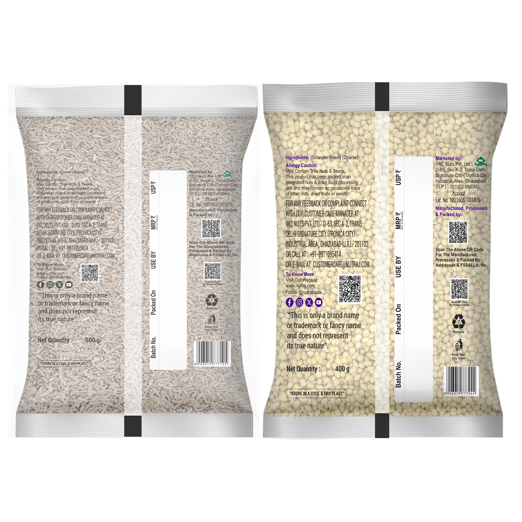 Whole Spices 900G Combo Pack - Coriander Seeds (Dhania) 400G + Cumin (Jeera) 500G | Biryani Sabut Masala | Khada Masala