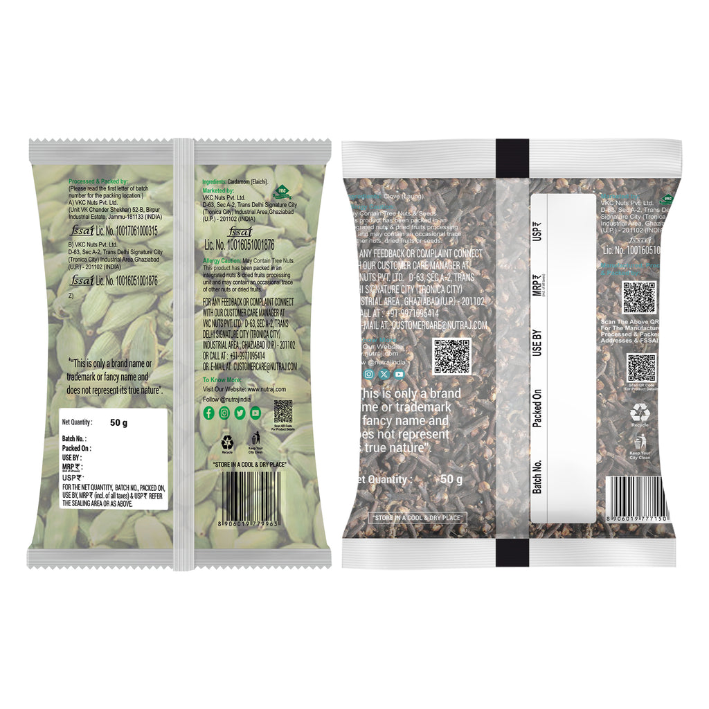 Whole Spices 150G Combo Pack - Green Cardamom (Elaichi) 50G + Laung (Clove) 50G + Black Pepper (Kali Mirch) 50G | Briyani Sabut Khada Masala