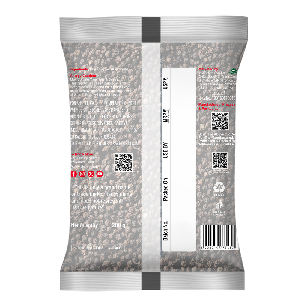 Black Pepper Seeds 200G | Kali Mirch | Authentic Taste Whole Black Pepper | Black Pepper Can Support Digestion