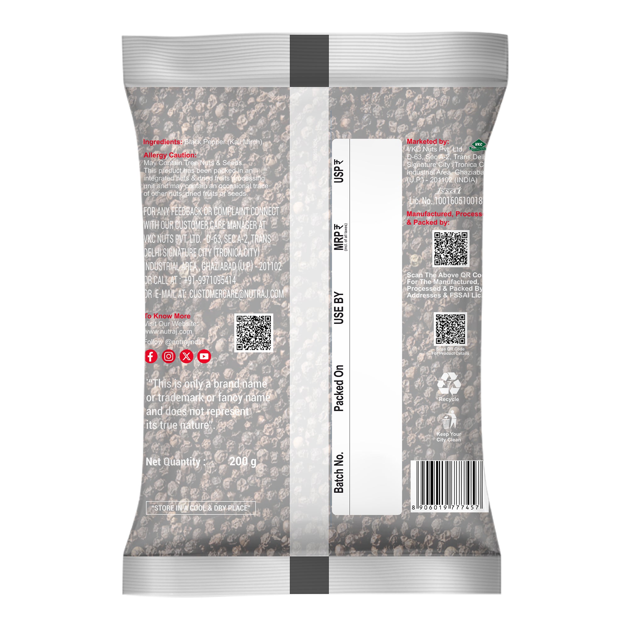 Black Pepper Seeds 200G | Kali Mirch | Authentic Taste Whole Black Pepper | Black Pepper Can Support Digestion
