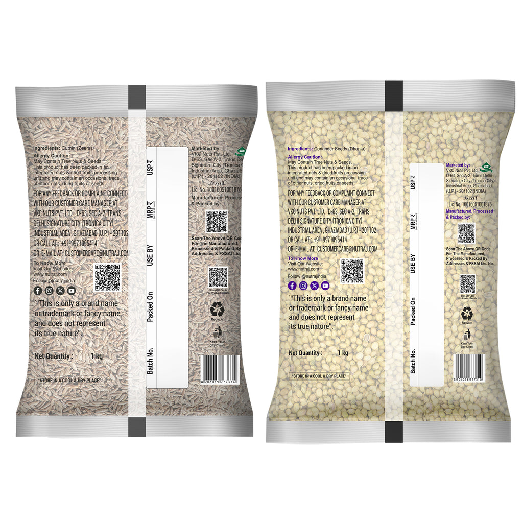 Whole Spices 2Kg Combo Pack - Coriander Seeds (Dhania) 1Kg + Cumin (Jeera) 1Kg | Biryani Sabut Masala | Khada Masala