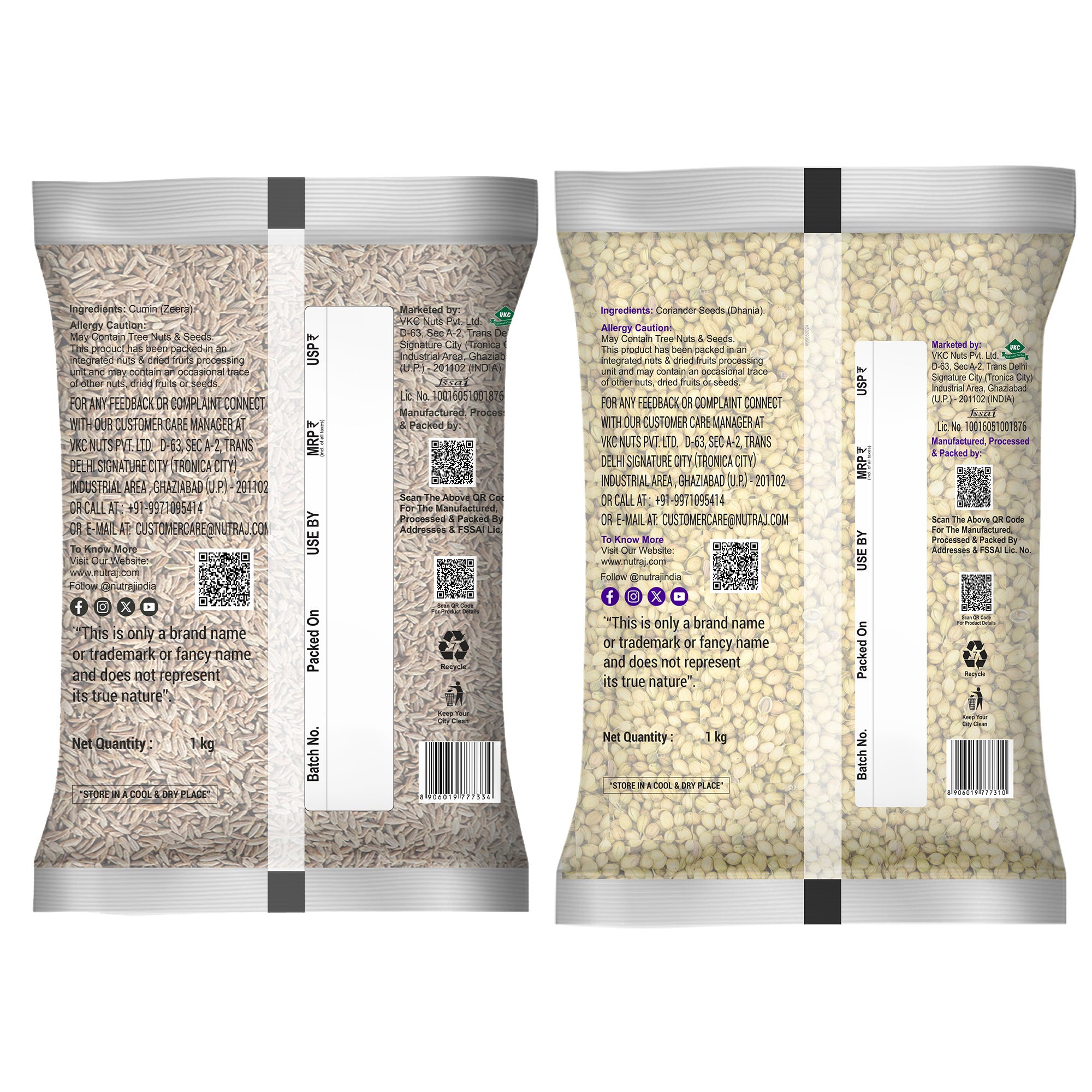 Whole Spices 2Kg Combo Pack - Coriander Seeds (Dhania) 1Kg + Cumin (Jeera) 1Kg | Biryani Sabut Masala | Khada Masala