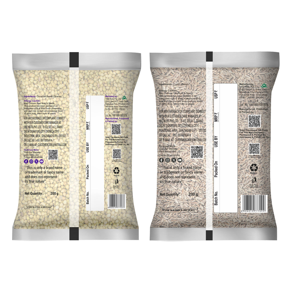 Whole Spices 400G Combo Pack - Coriander Seeds (Dhania) 200G + Cumin (Jeera) 200G | Biryani Sabut Masala | Khada Masala