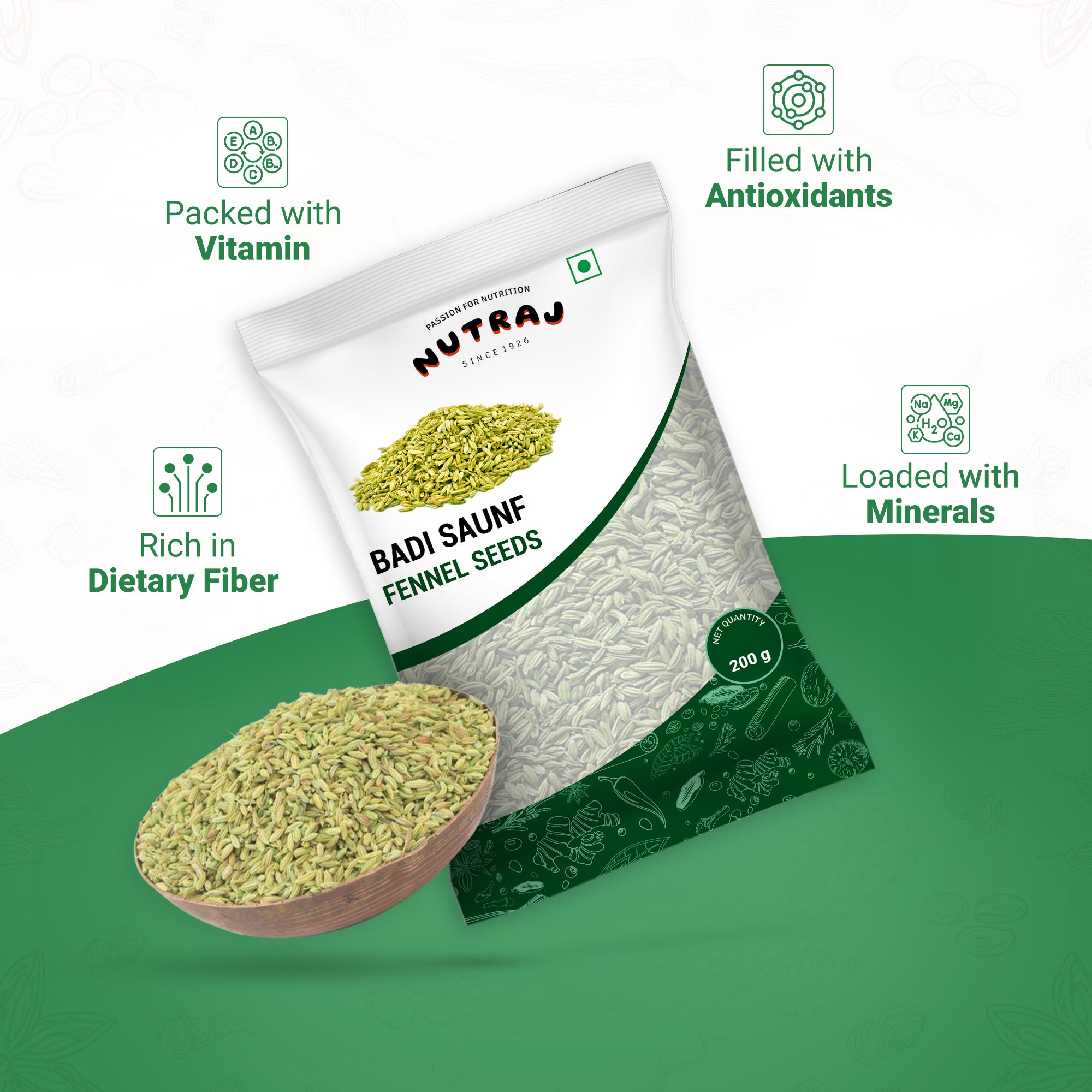 Whole Fennel Seeds (Badi Saunf) 200Gm | Mouth Freshner Saunf 100% Pure And Natural | Whole Spices