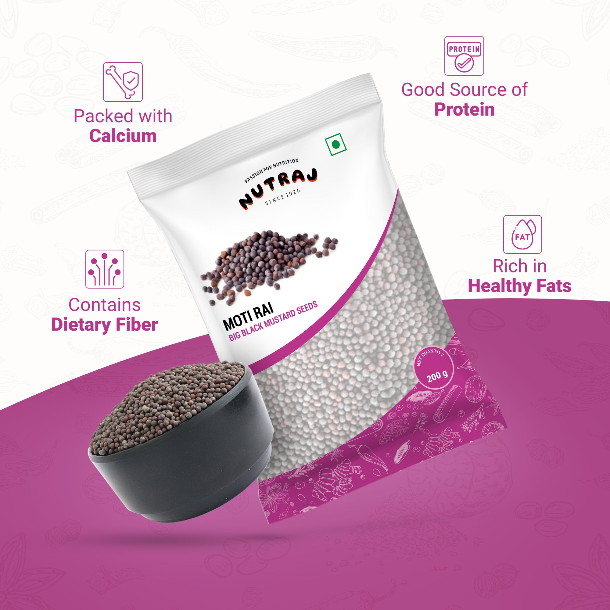 Whole Big Black Mustard Seeds 200Gm | Rai Seeds | Whole Kaali Rai Dana | Sarson Dana | Whole Spices | Moti Rai