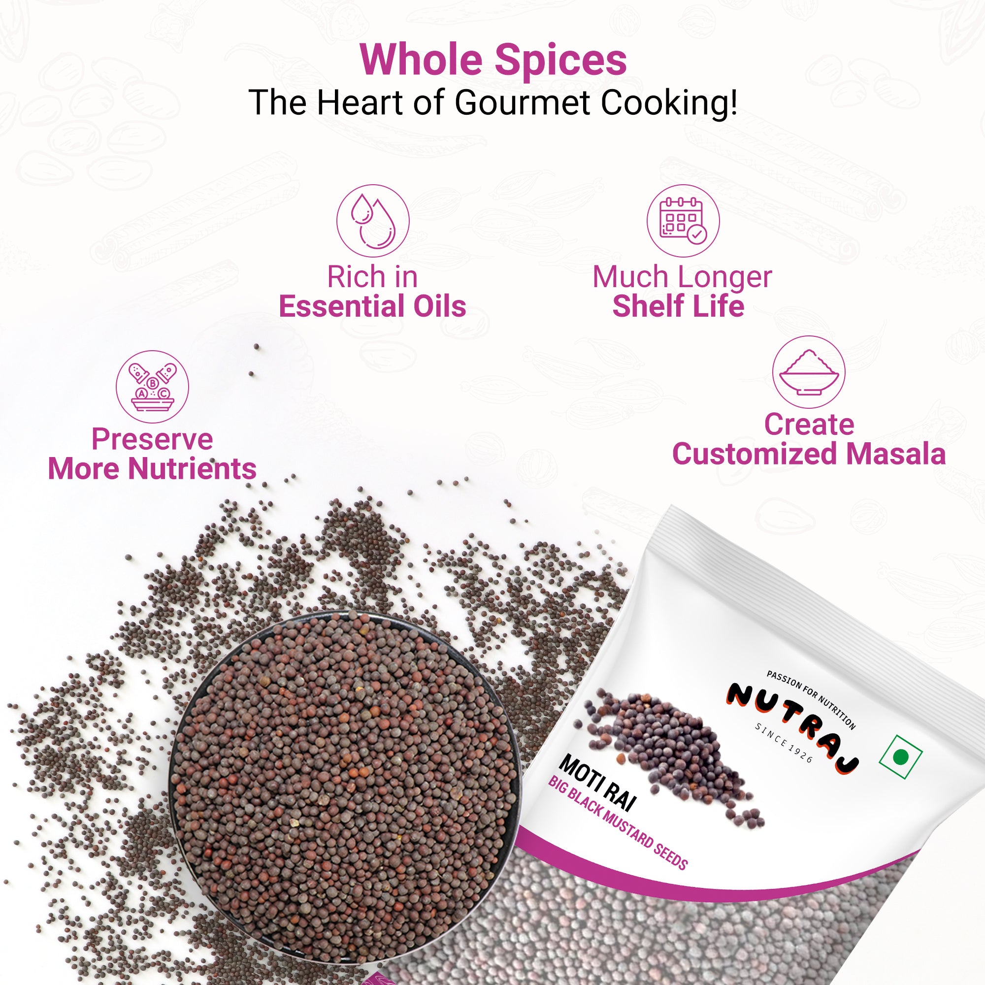 Whole Big Black Mustard Seeds 500Gm