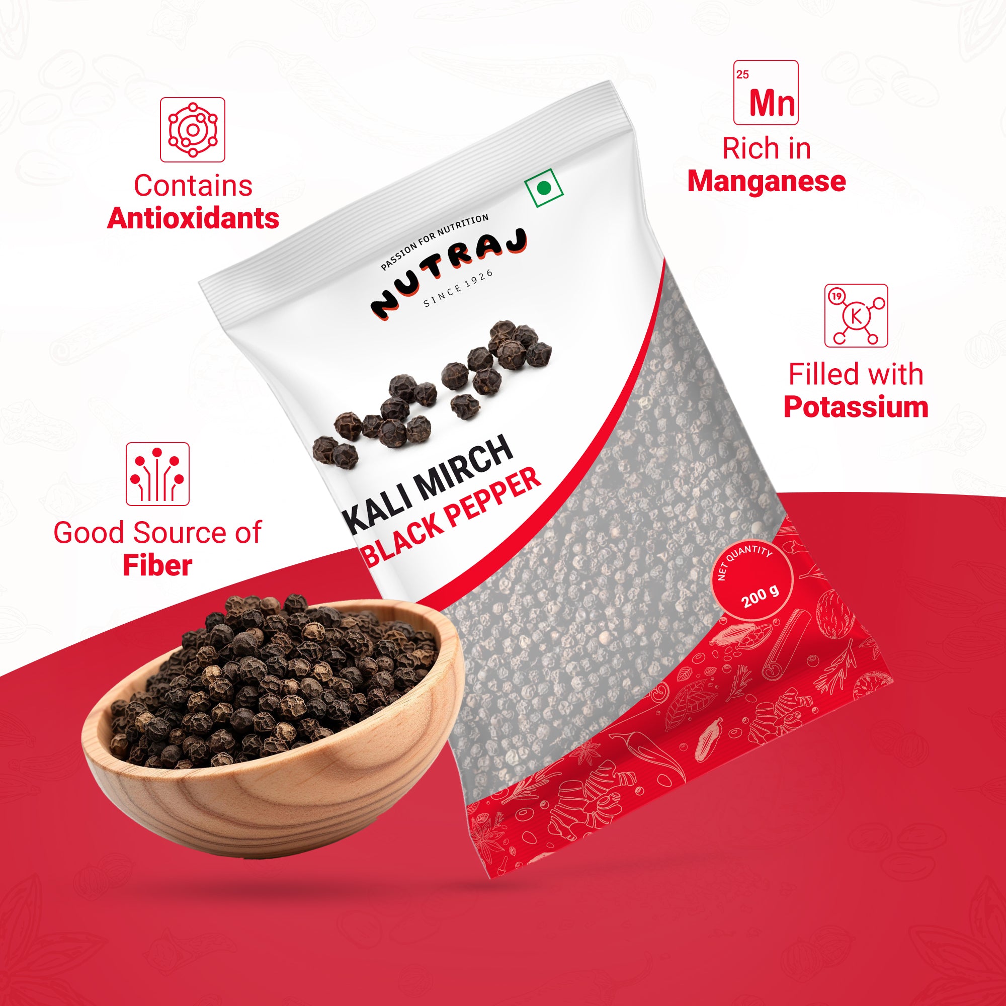 Black Pepper Seeds 200G | Kali Mirch | Authentic Taste Whole Black Pepper | Black Pepper Can Support Digestion