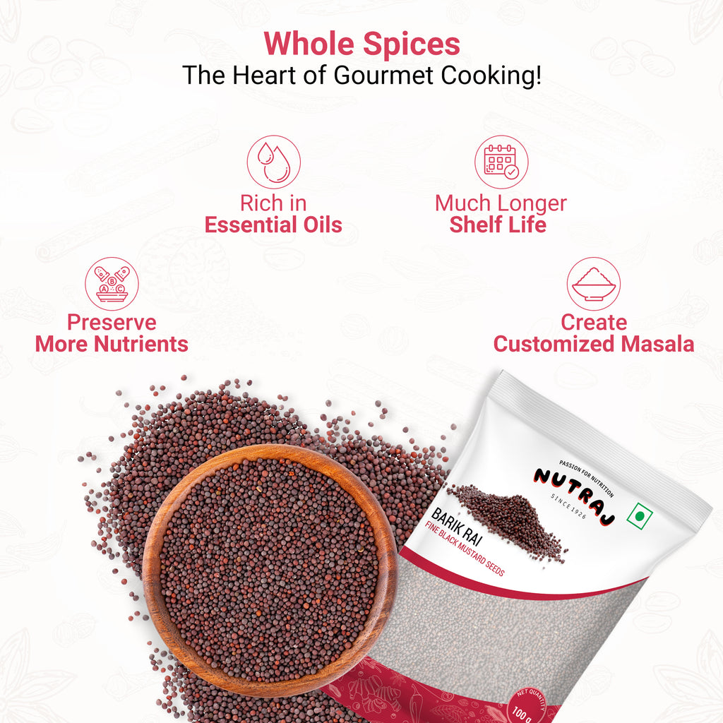 Whole Black Small Mustard Seeds 100Gm | Whole Kaali Rai Dana | Sarson Dana | Whole Spices