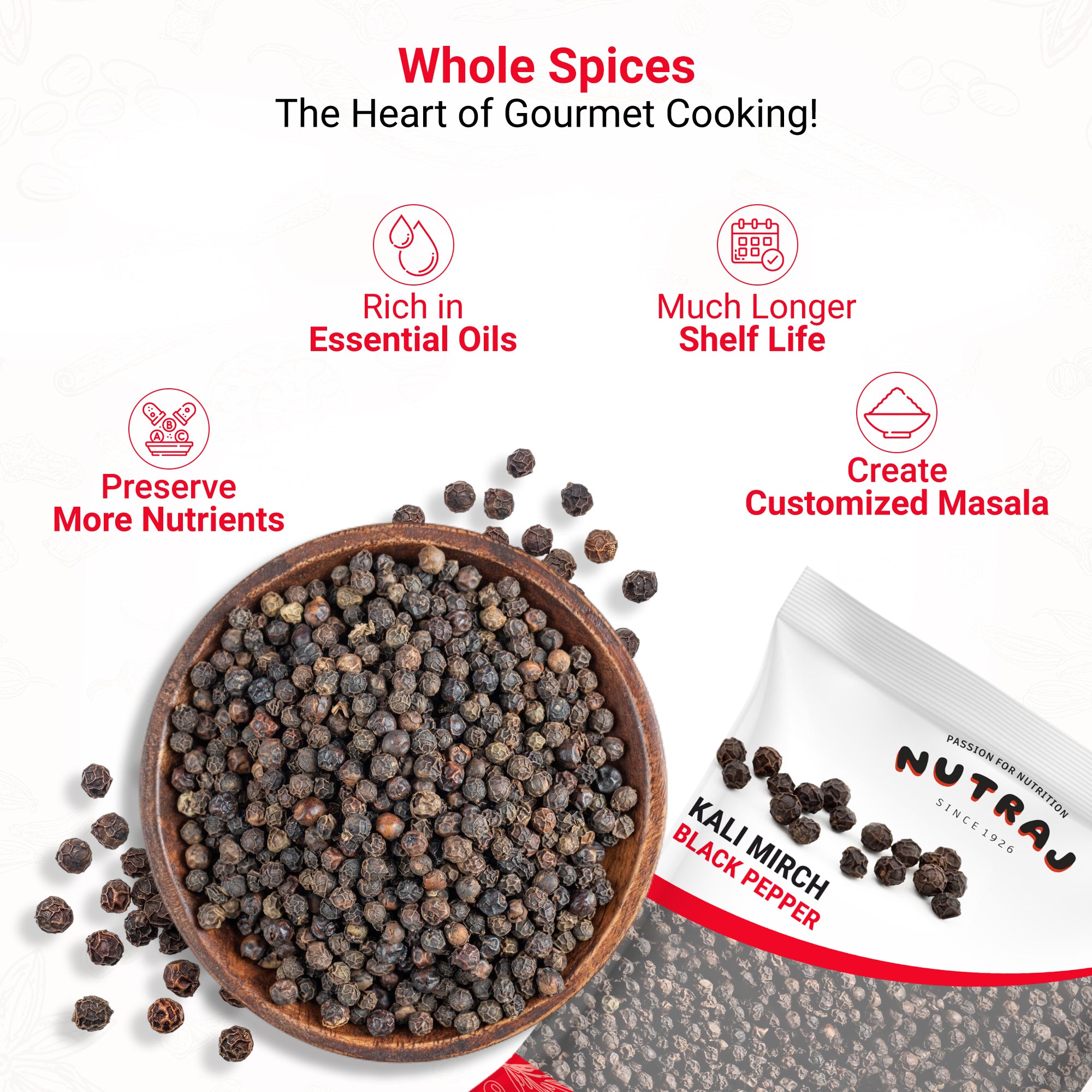 Black Pepper Seeds 200G | Kali Mirch | Authentic Taste Whole Black Pepper | Black Pepper Can Support Digestion